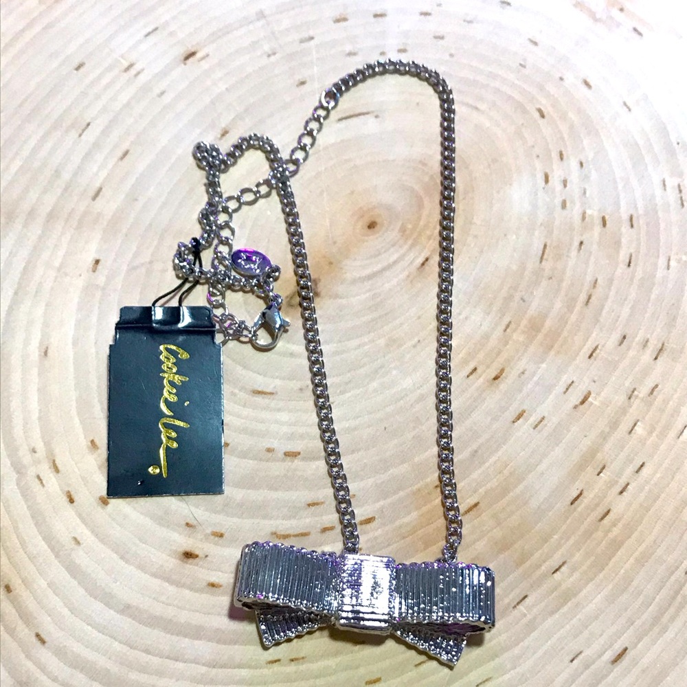 Cookie Lee silver tone bow necklace